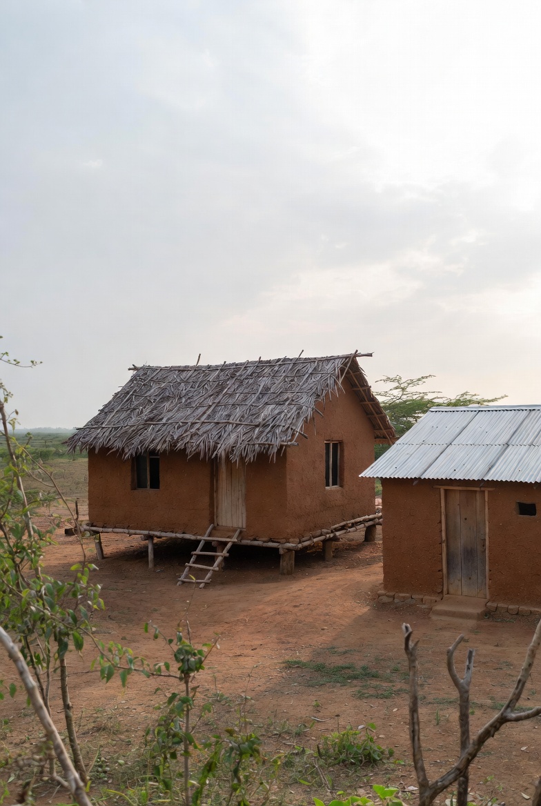 Traditional thatched roof hut in rural Ghana